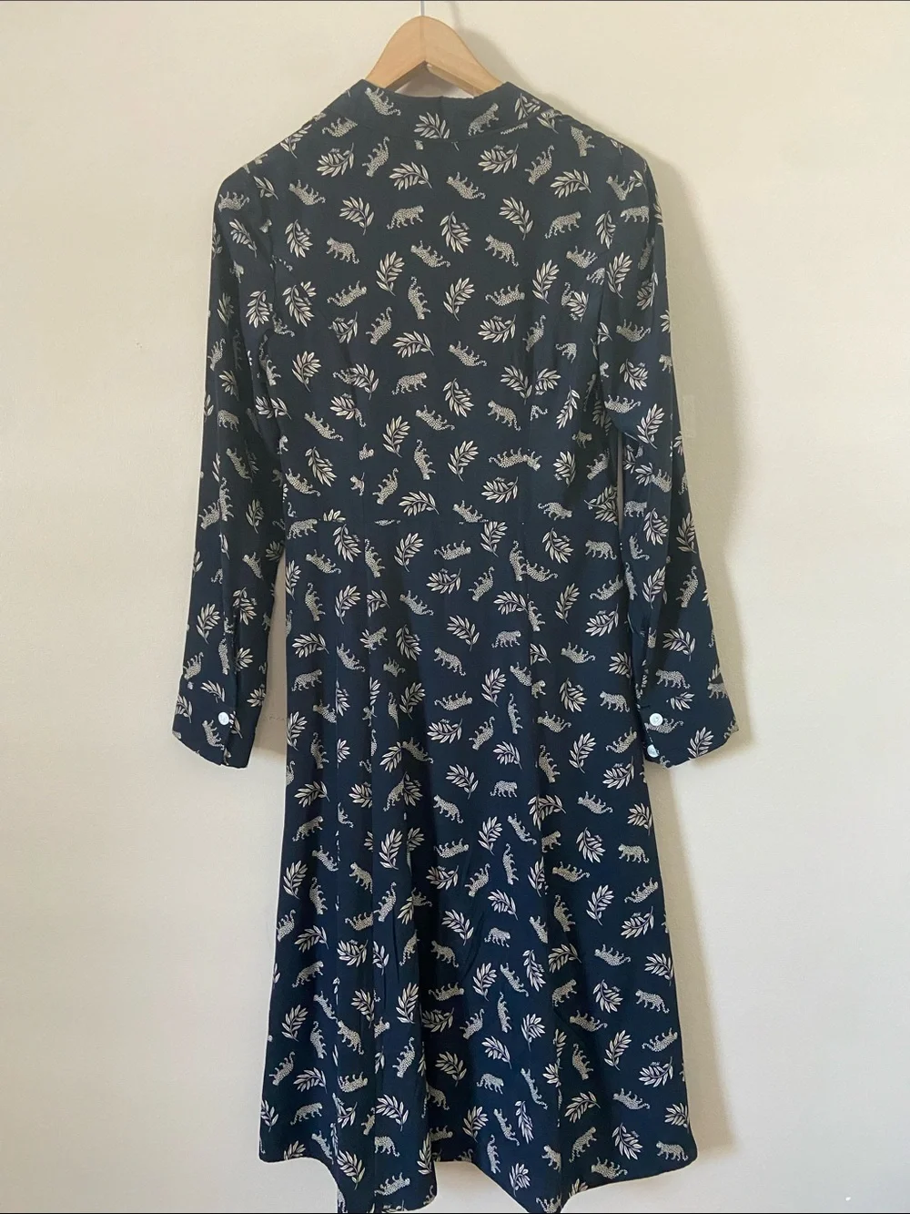 HVN Sarah Silk Button-Down Dress Leopard & Leaf Print